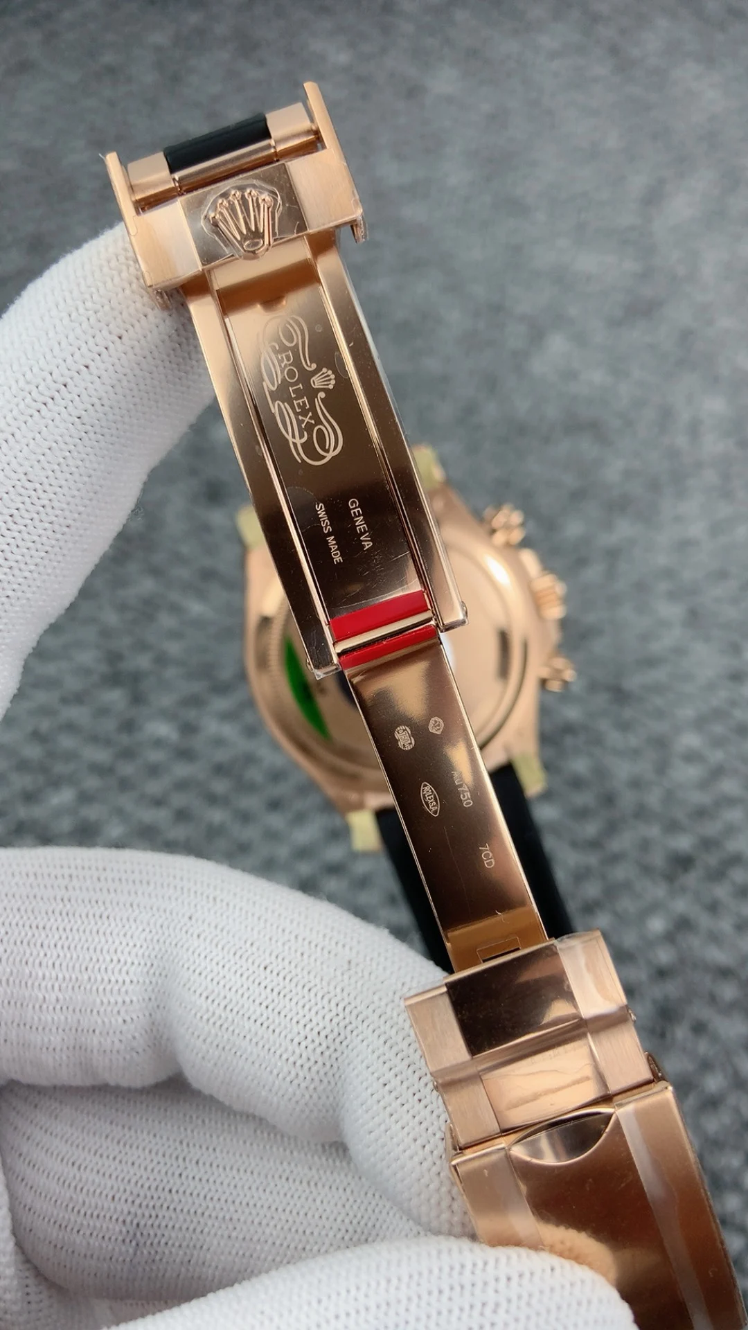 Rolex Rose Gold Black Dial — photographed off the sweep