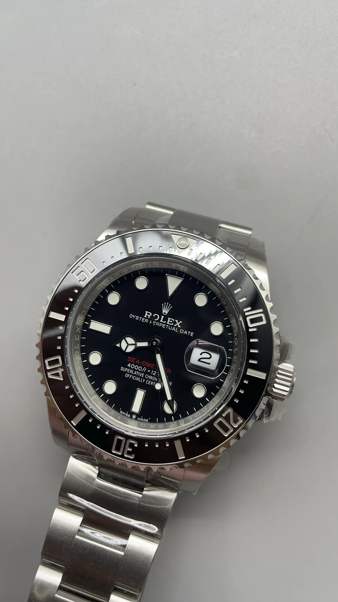 Rolex Sea-Dweller Red Dial 43mm — photographed off the sweep