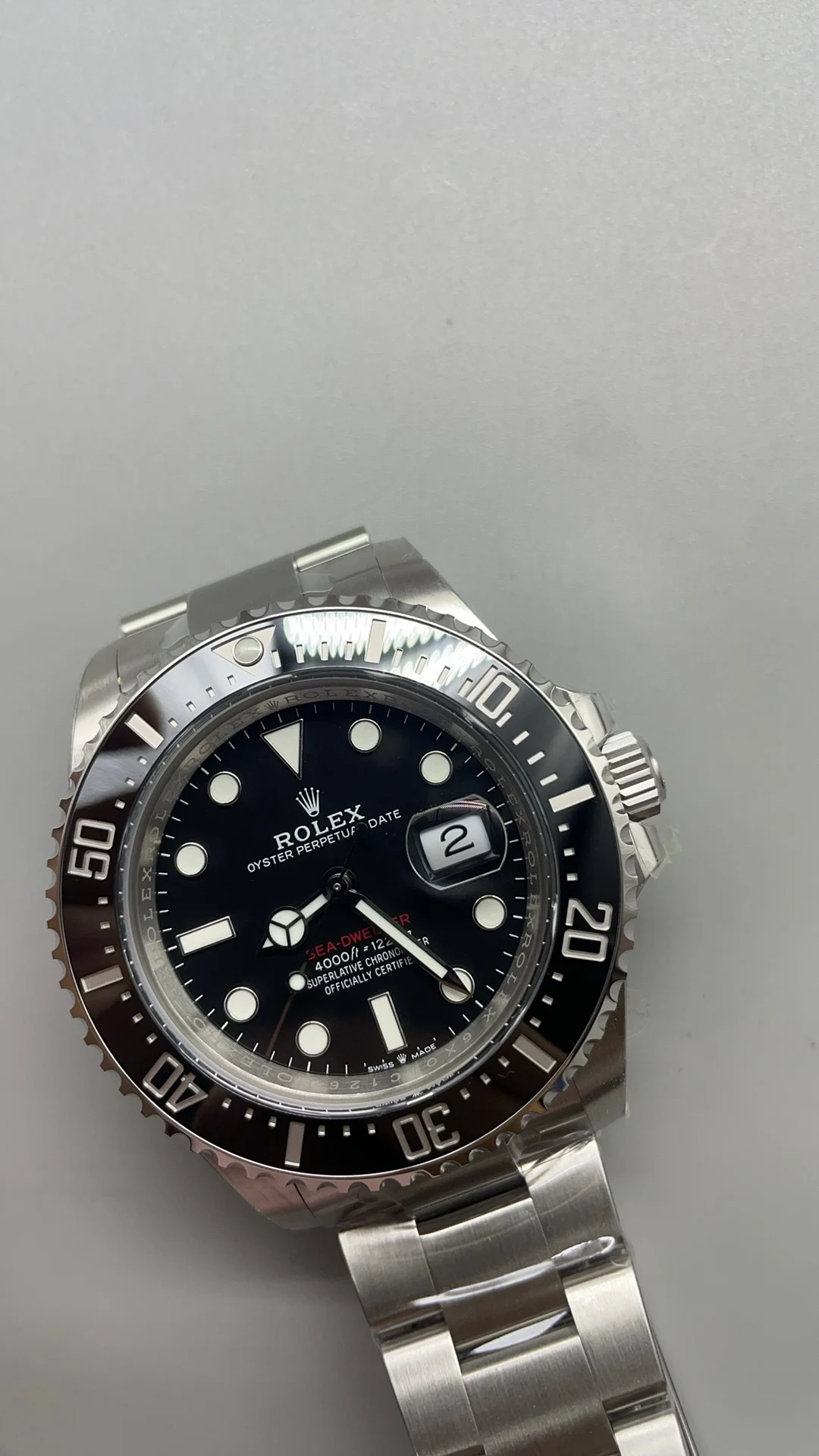 Rolex Sea-Dweller Red Dial 43mm — photographed off the sweep