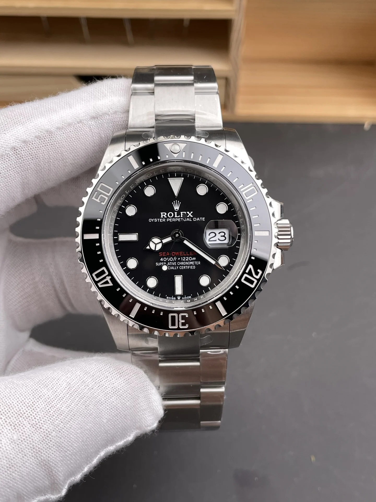 Rolex Sea-Dweller Red Dial 43mm — photographed off the sweep
