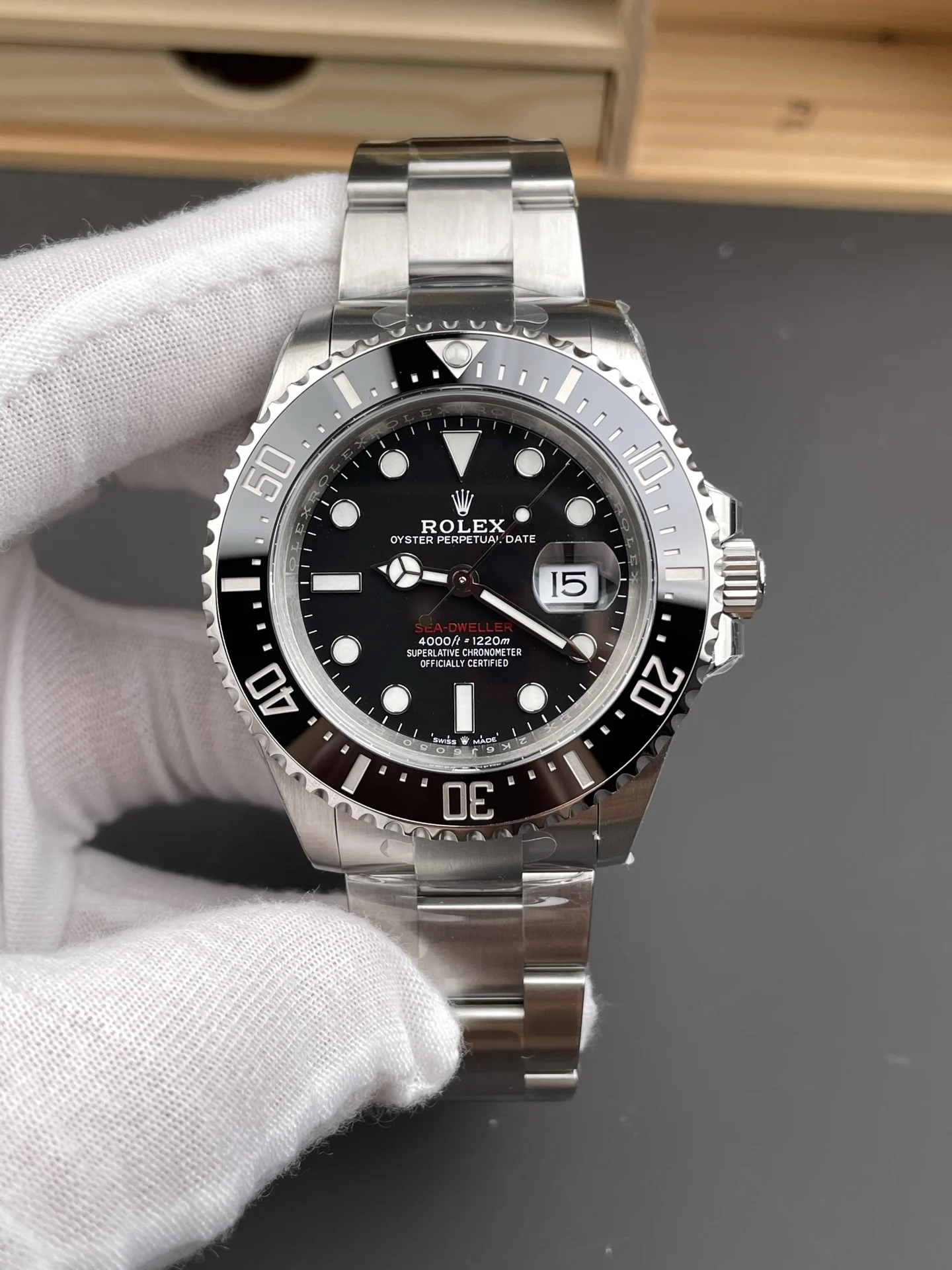 Rolex Sea-Dweller Red Dial 43mm — photographed off the sweep