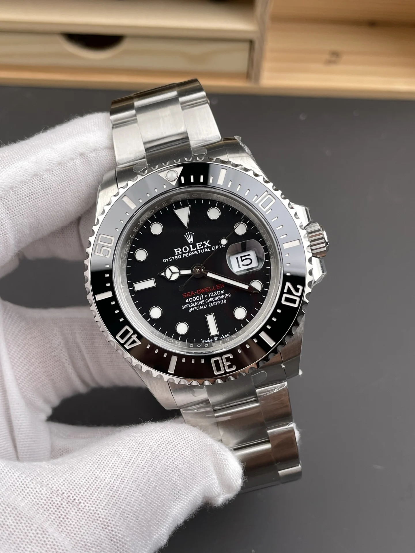 Rolex Sea-Dweller Red Dial 43mm — photographed off the sweep