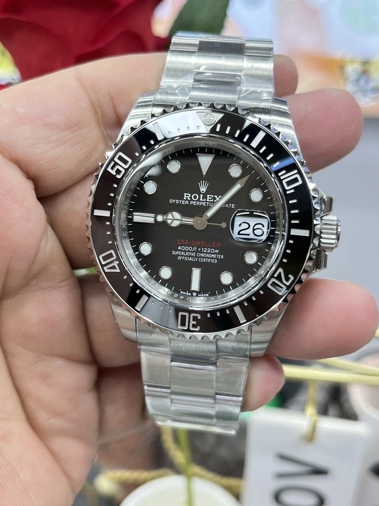Rolex Sea-Dweller Red Dial 43mm — photographed off the sweep