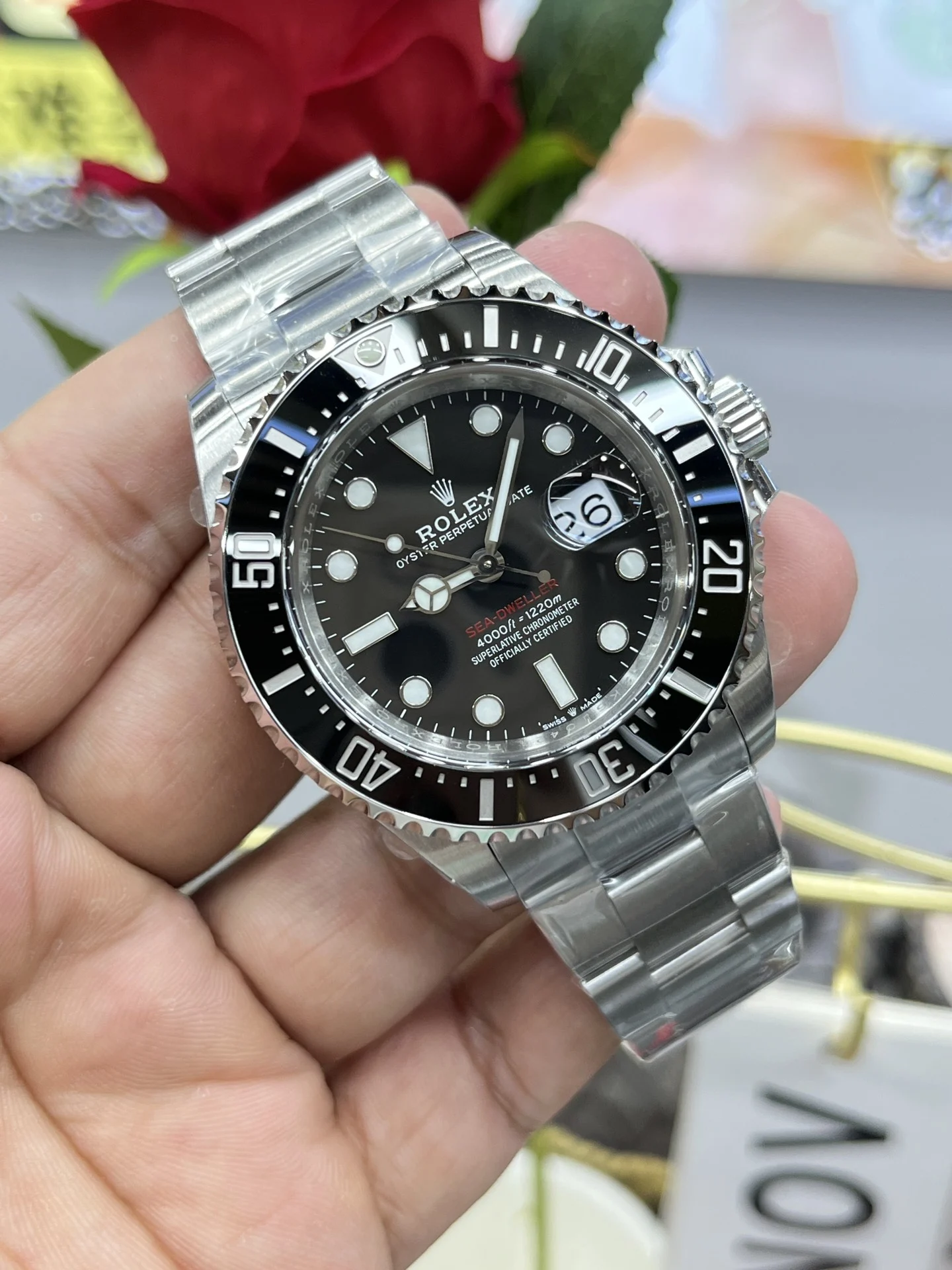 Rolex Sea-Dweller Red Dial 43mm — photographed off the sweep