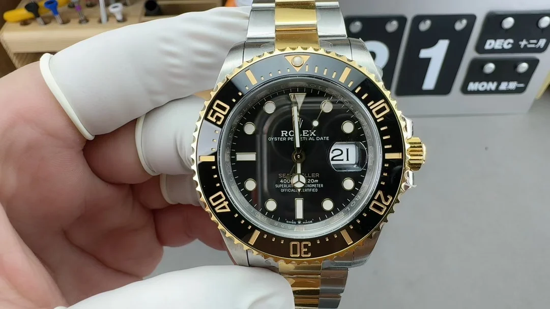Rolex Sea-Dweller Two-Tone Yellow Dial — photographed off the sweep