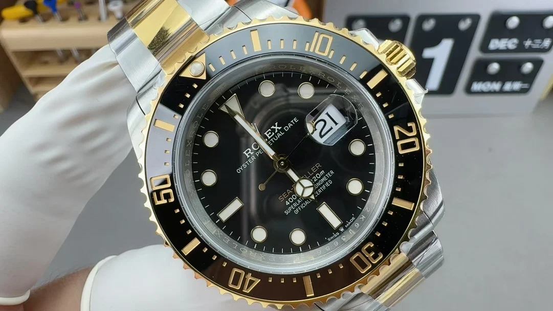 Rolex Sea-Dweller Two-Tone Yellow Dial — photographed off the sweep