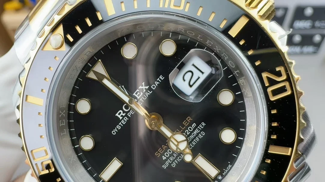 Rolex Sea-Dweller Two-Tone Yellow Dial — photographed off the sweep