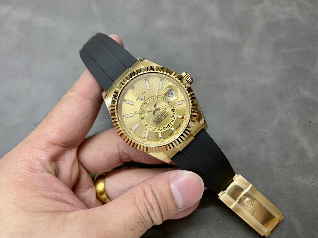 Rolex Sky-Dweller Moon Phase Ice Blue Yellow Gold Blue Dial 42mm — photographed off the sweep