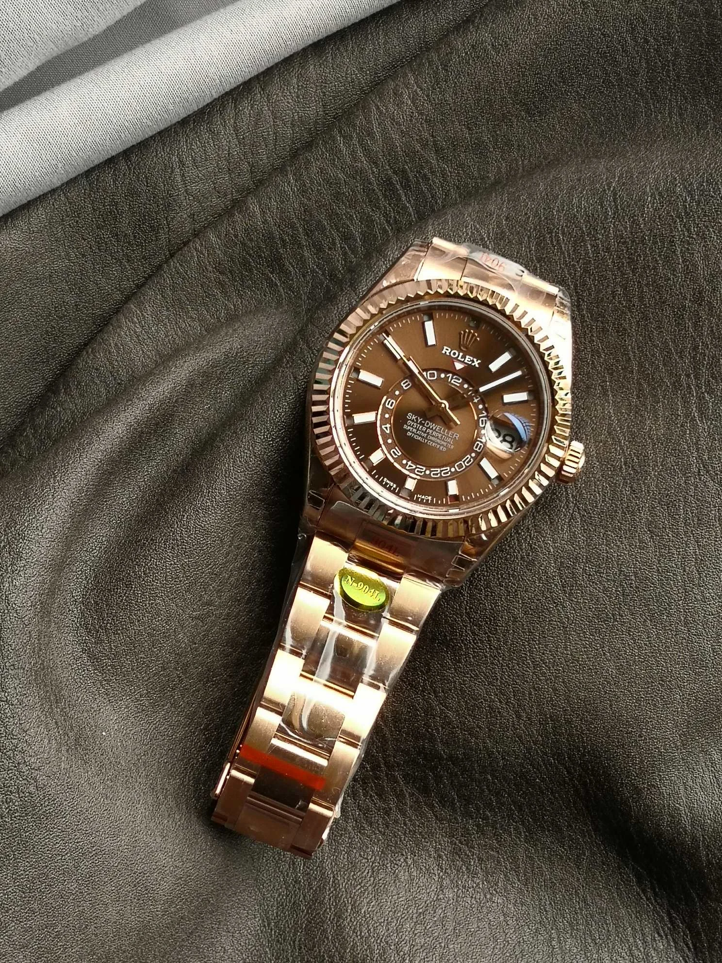 Rolex Sky-Dweller Moon Phase Ice Blue Yellow Gold Blue Dial 42mm — photographed off the sweep
