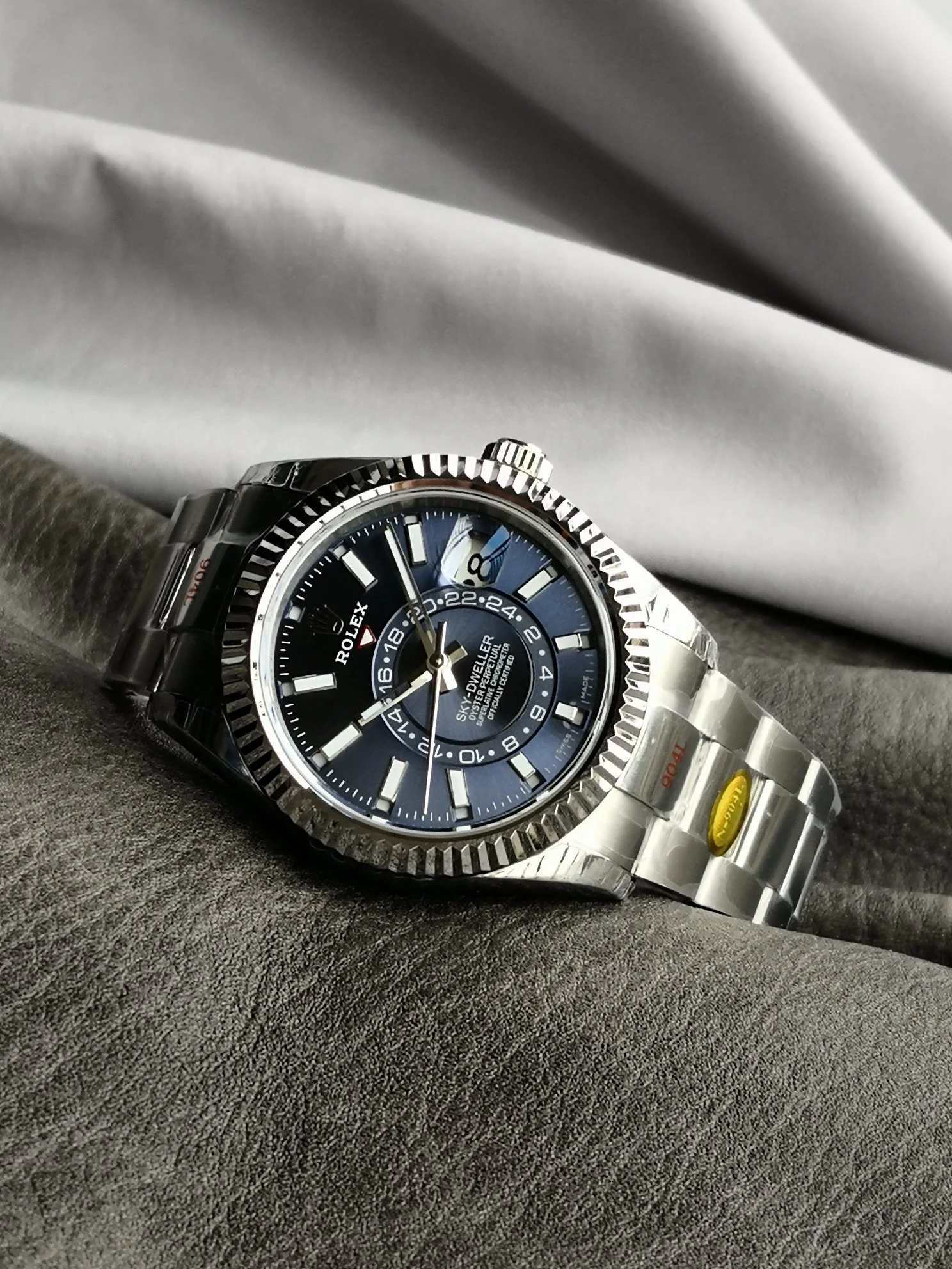 Rolex Steel Blue Dial — photographed off the sweep