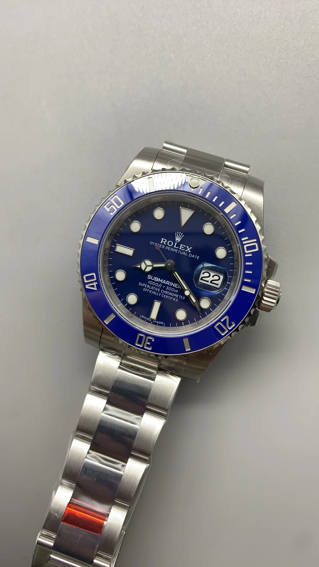 Rolex Submariner Blue Dial 40mm — photographed off the sweep