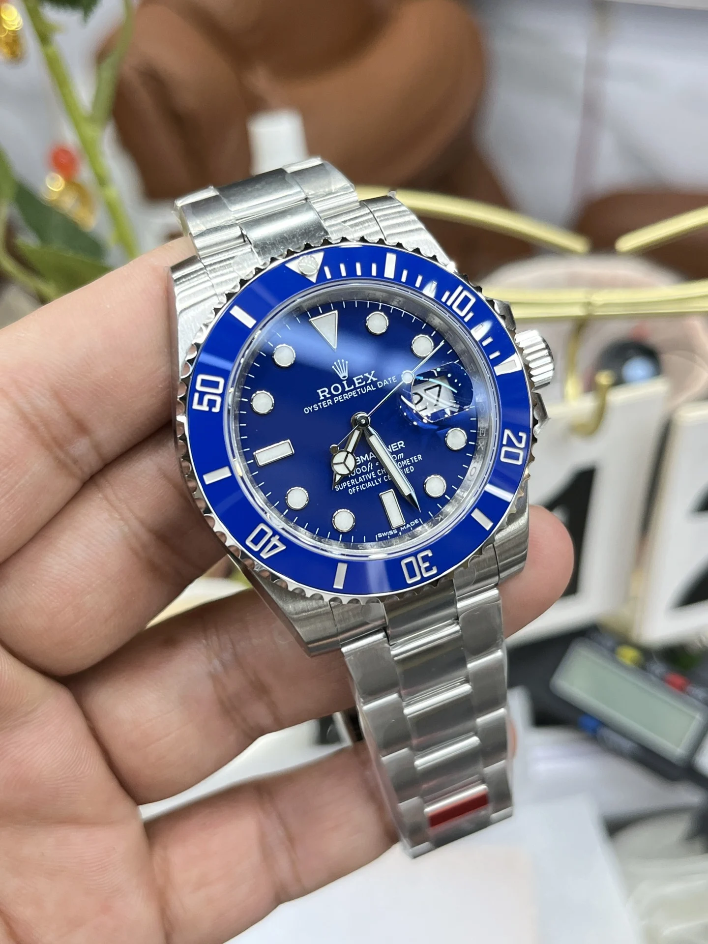 Rolex Submariner Blue Dial 40mm — photographed off the sweep
