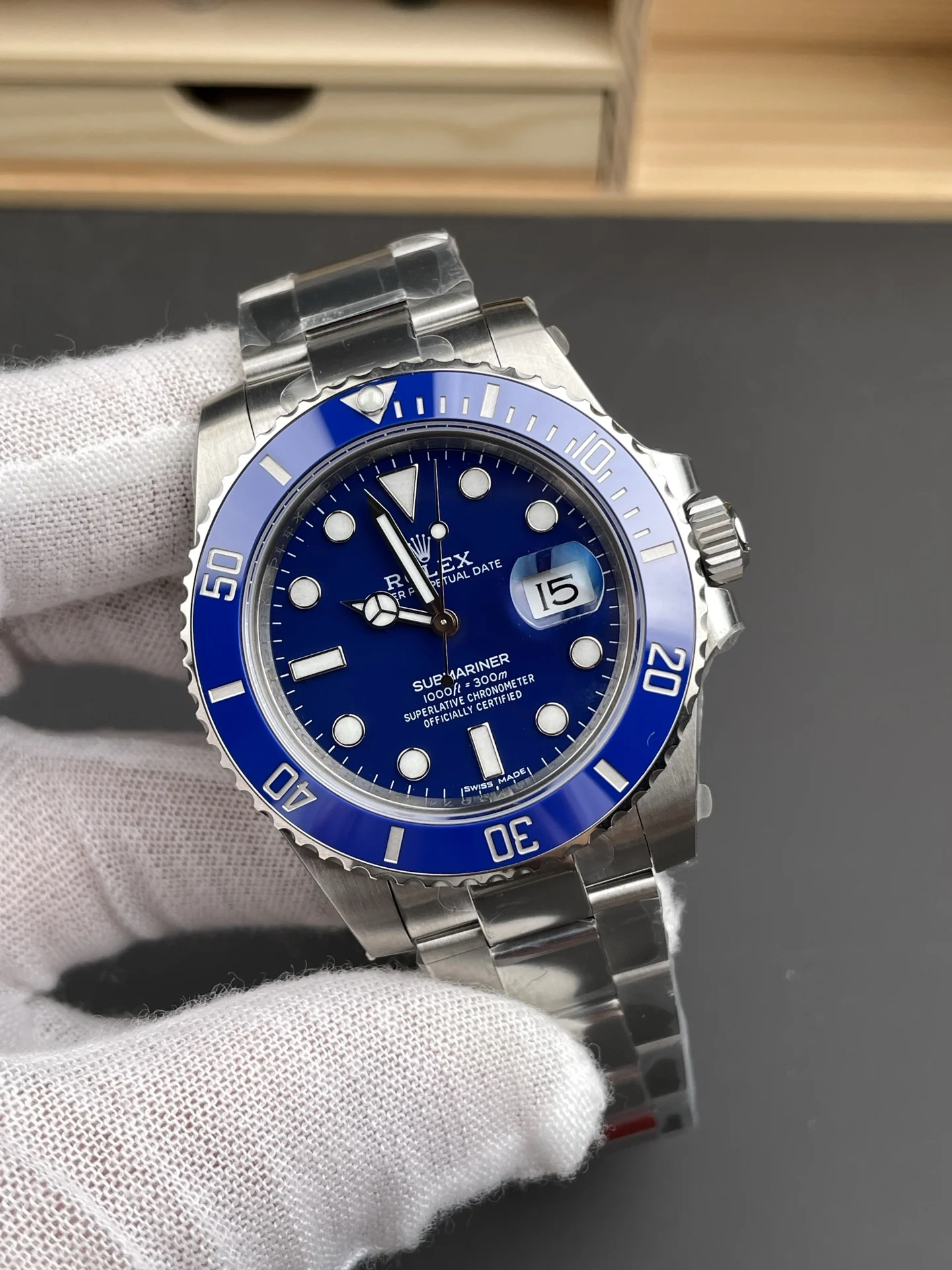 Rolex Submariner Blue Dial 40mm — photographed off the sweep