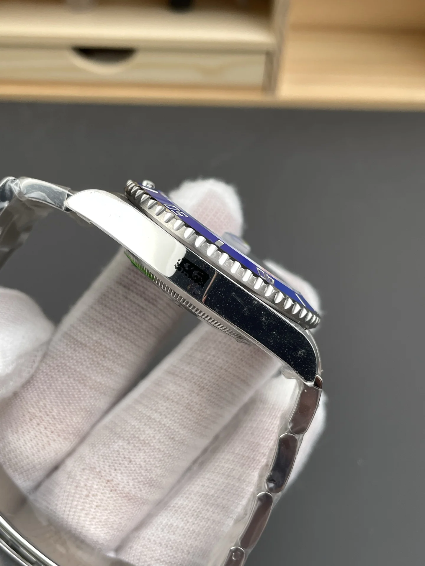 Rolex Submariner Blue Dial 40mm — photographed off the sweep