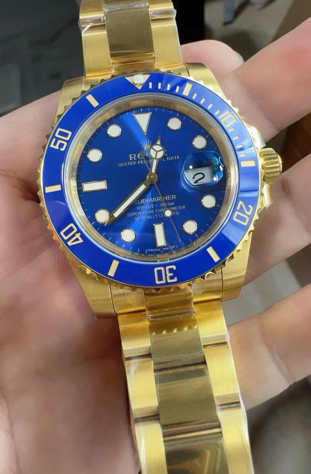 Rolex Submariner Blue Dial 40mm — photographed off the sweep