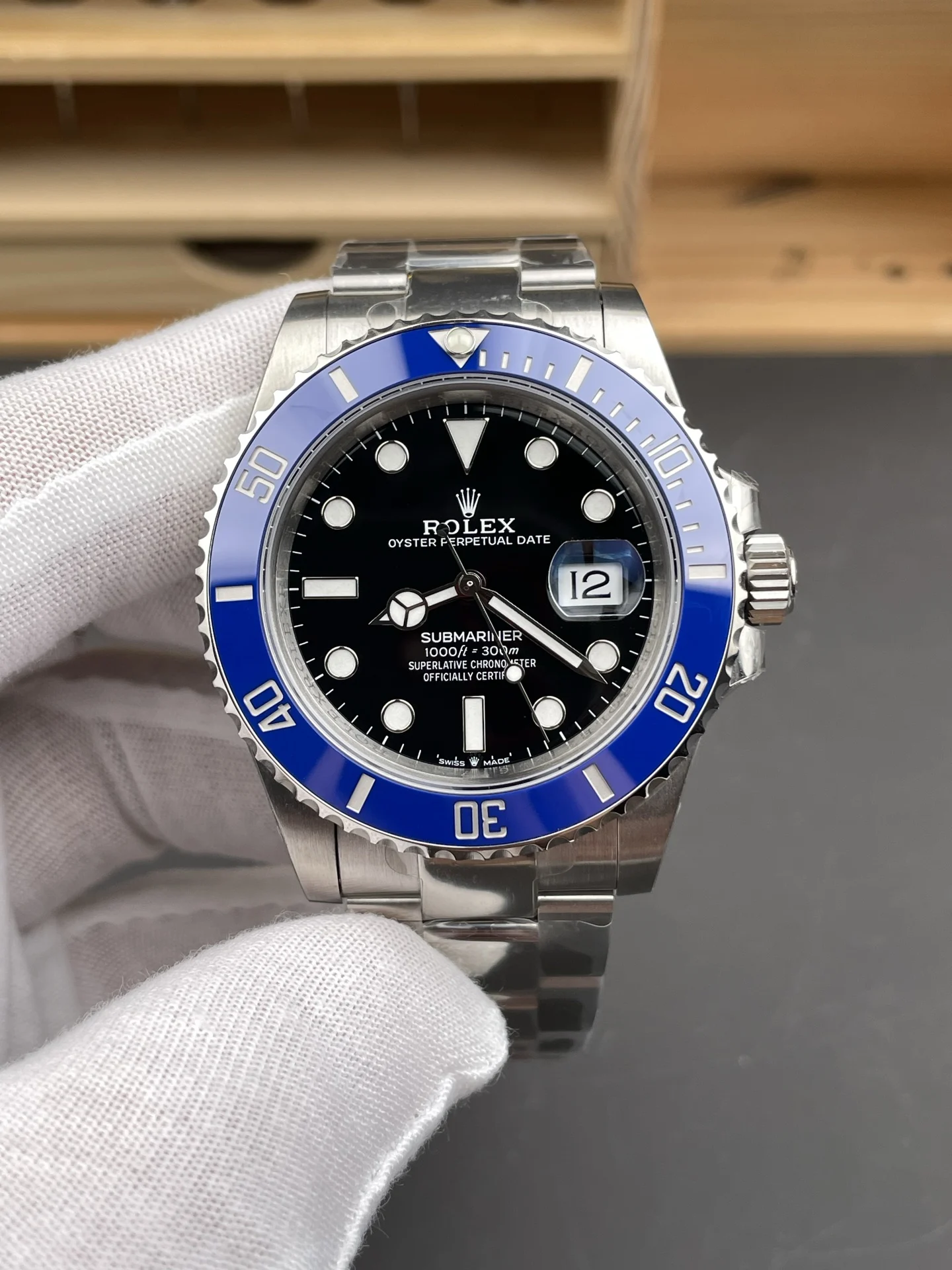 Rolex Submariner Blue Dial 41mm — photographed off the sweep