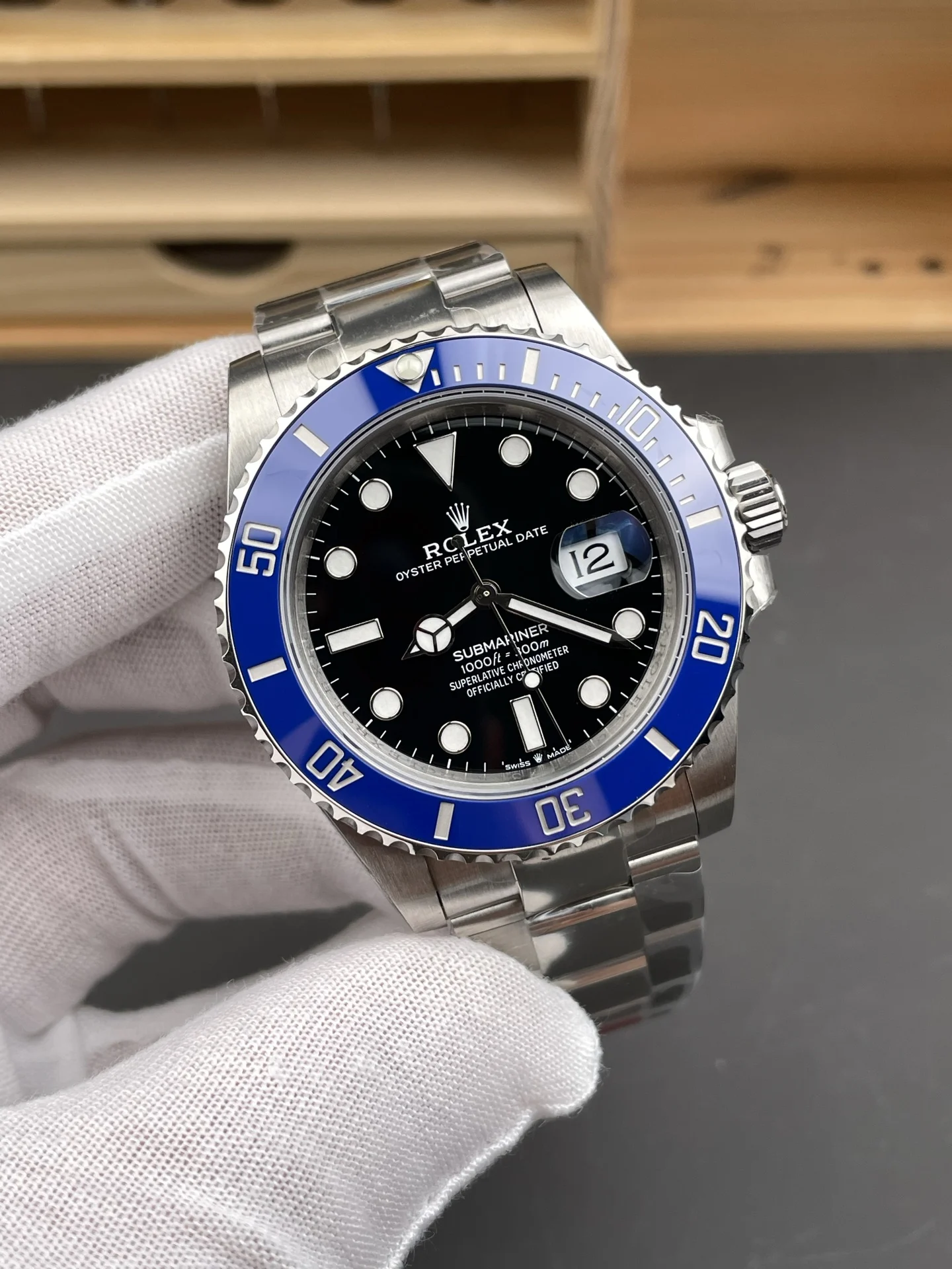 Rolex Submariner Blue Dial 41mm — photographed off the sweep