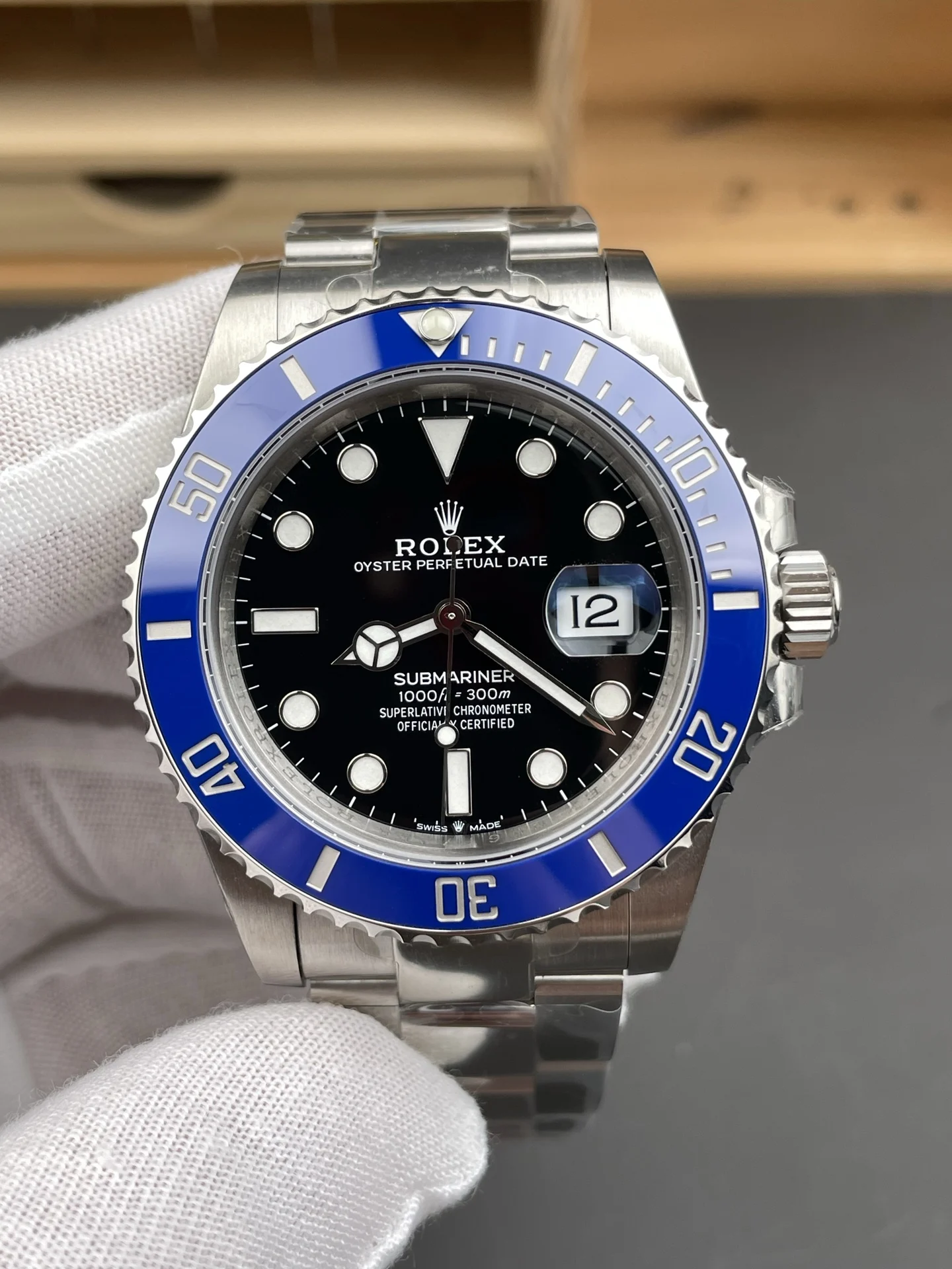 Rolex Submariner Blue Dial 41mm — photographed off the sweep