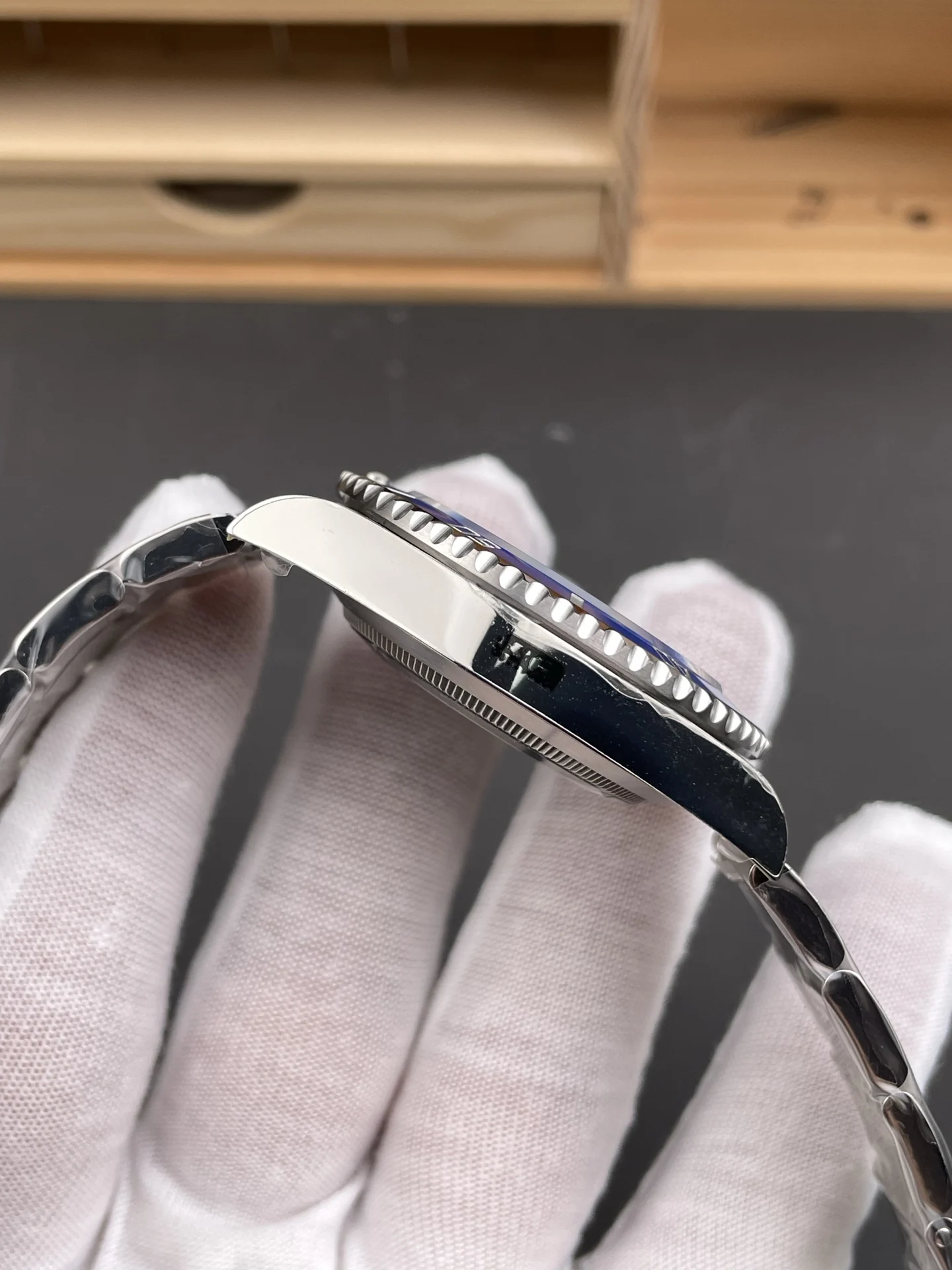 Rolex Submariner Blue Dial 41mm — photographed off the sweep