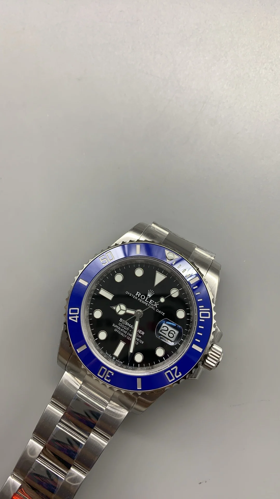 Rolex Submariner Blue Dial 41mm — photographed off the sweep