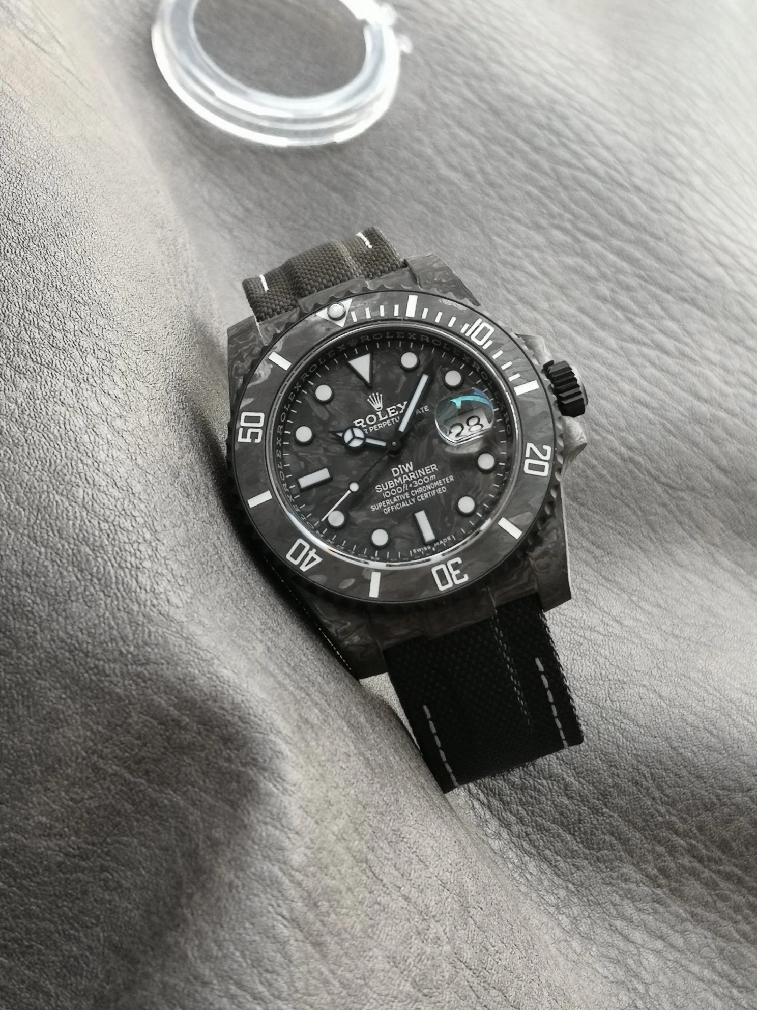 Rolex Submariner Carbon — photographed off the sweep