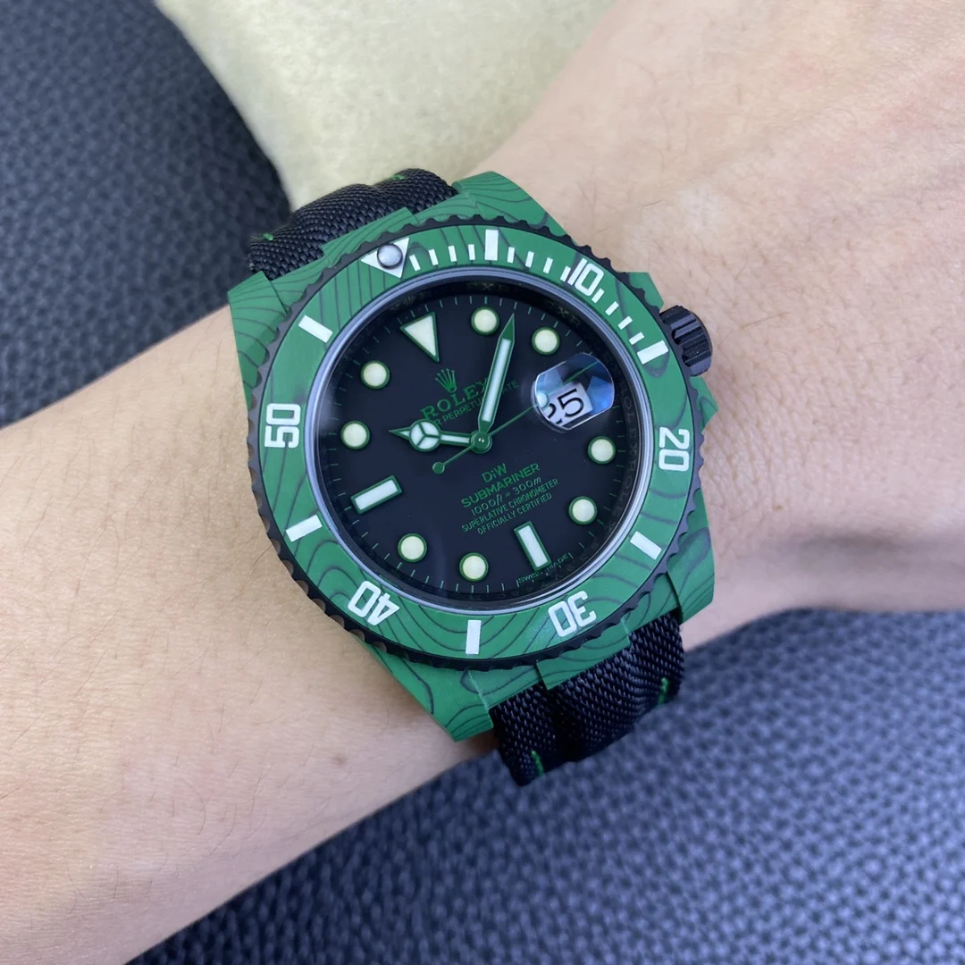 Rolex Submariner Carbon Green Dial — photographed off the sweep