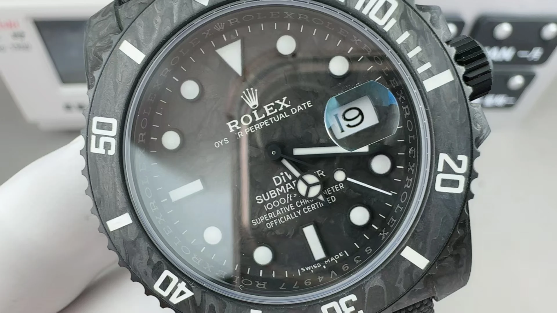 Rolex Submariner Carbon — photographed off the sweep