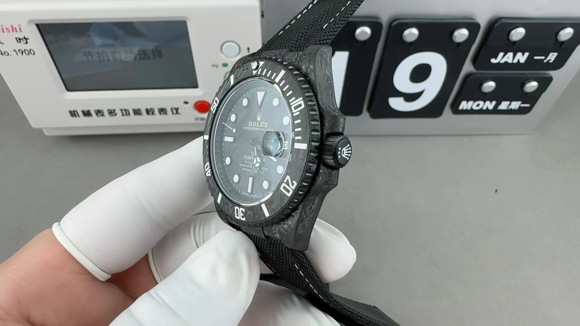 Rolex Submariner Carbon — photographed off the sweep