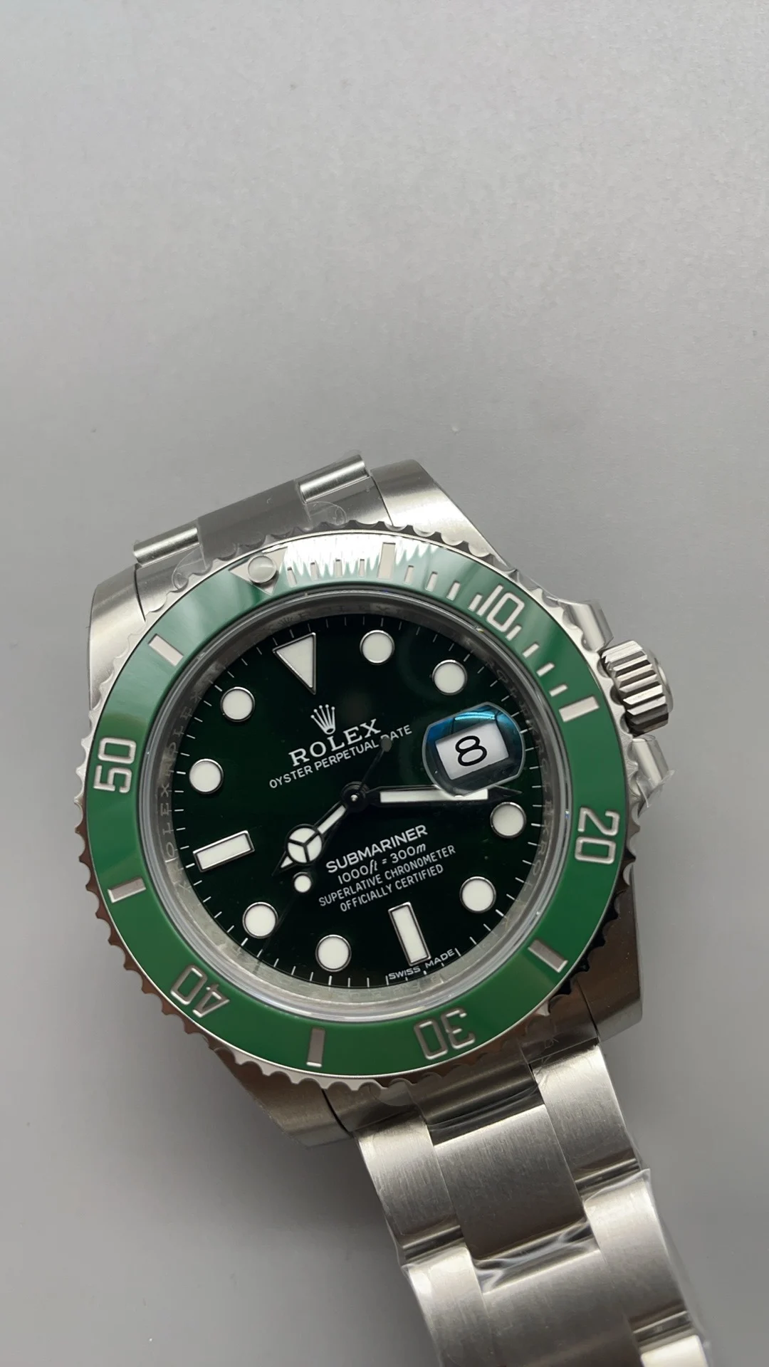 Rolex Submariner Green Dial 40mm — photographed off the sweep