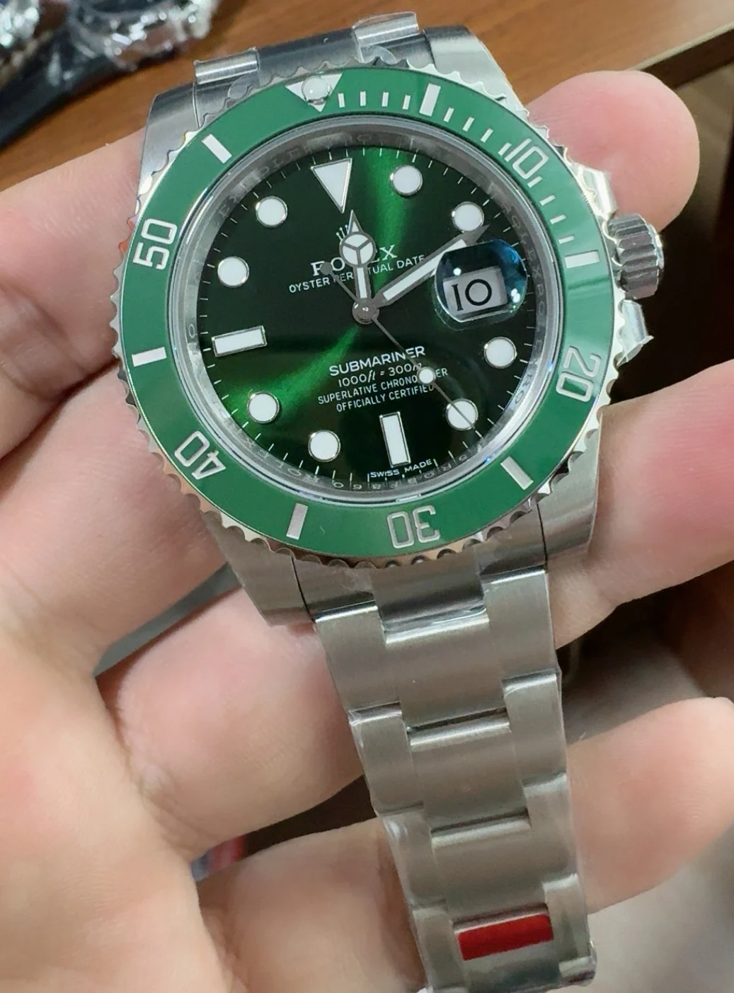 Rolex Submariner Green Dial 40mm — photographed off the sweep