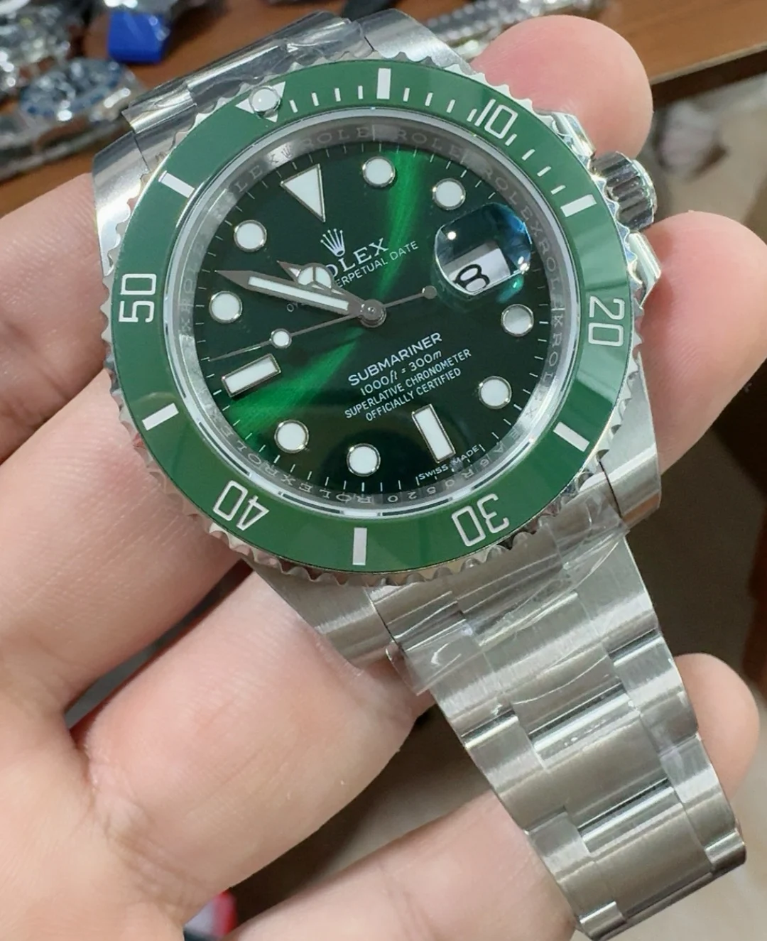Rolex Submariner Green Dial 40mm — photographed off the sweep