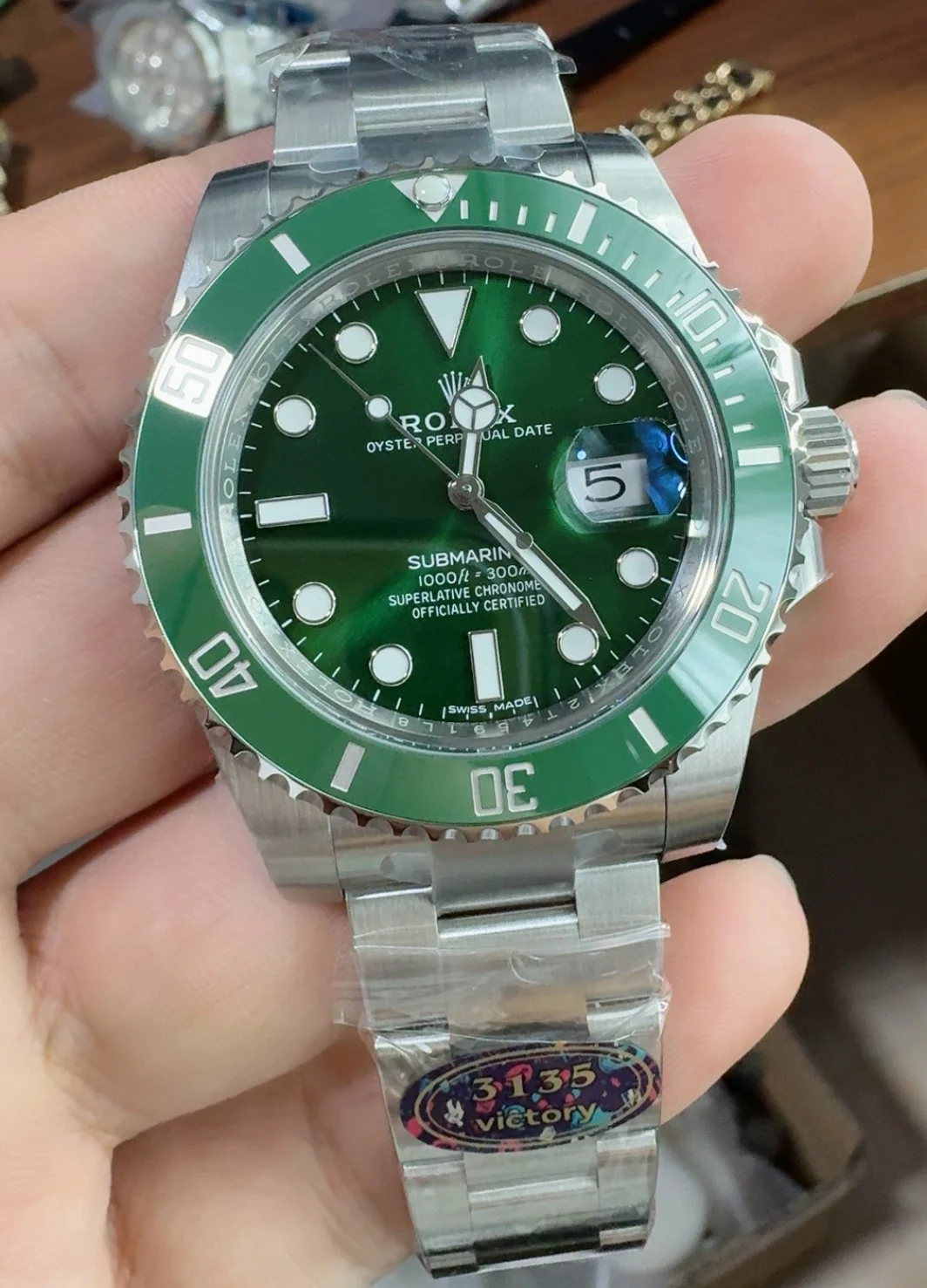 Rolex Submariner Green Dial 40mm — photographed off the sweep