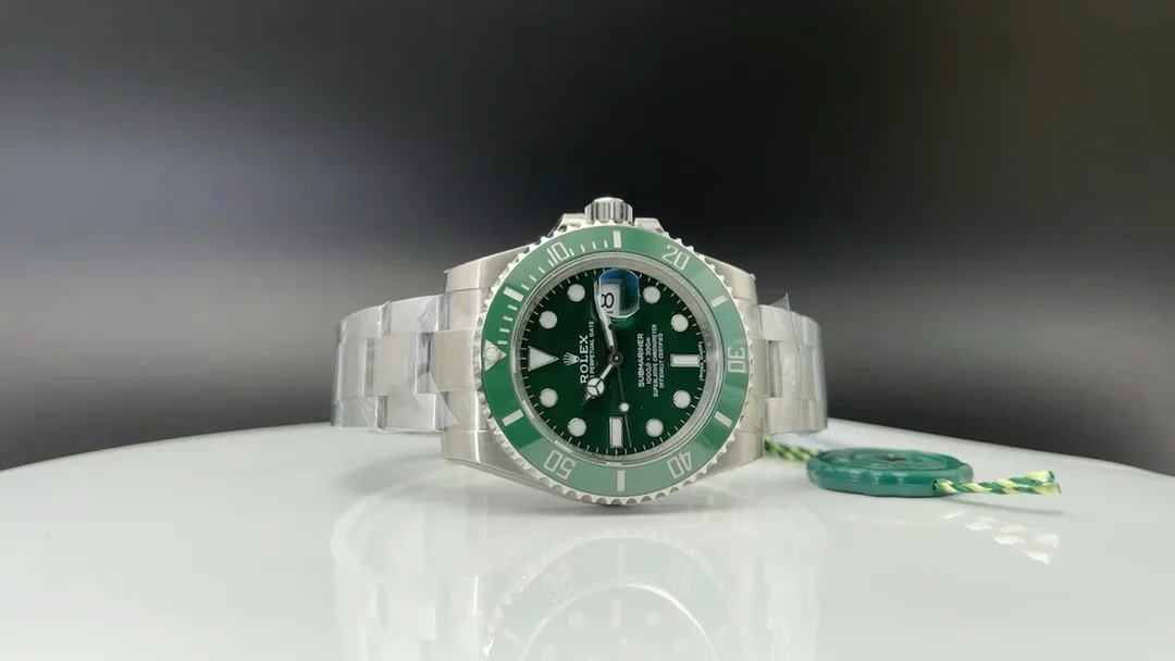 Rolex Submariner Hulk Platinum Green Dial — photographed off the sweep