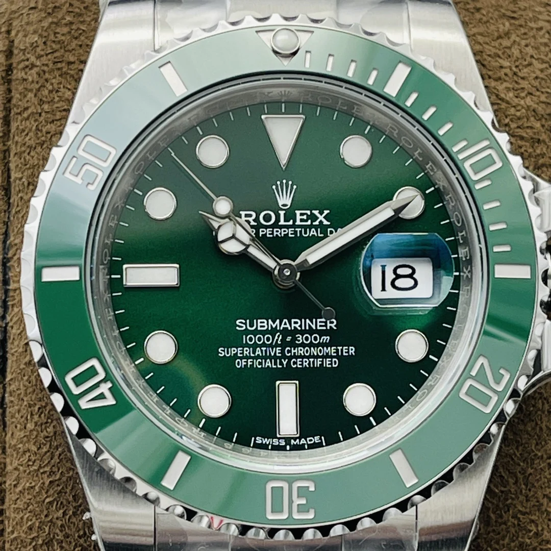 Rolex Submariner Hulk Platinum Green Dial — photographed off the sweep