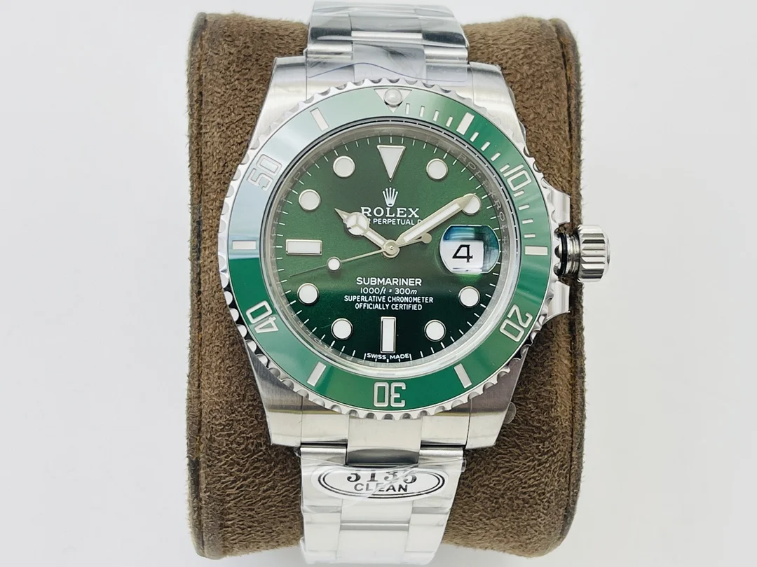 Rolex Submariner Hulk Platinum Green Dial 40mm — photographed off the sweep