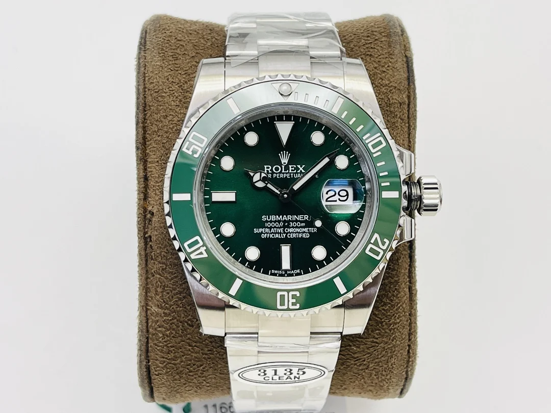 Rolex Submariner Hulk Platinum Green Dial 40mm — photographed off the sweep