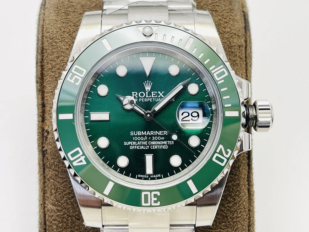 Rolex Submariner Hulk Platinum Green Dial 40mm — photographed off the sweep
