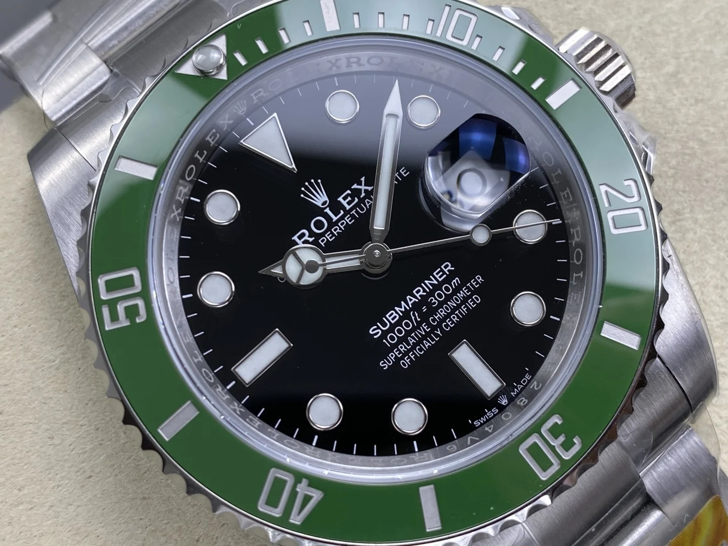 Rolex Submariner Hulk Steel — photographed off the sweep