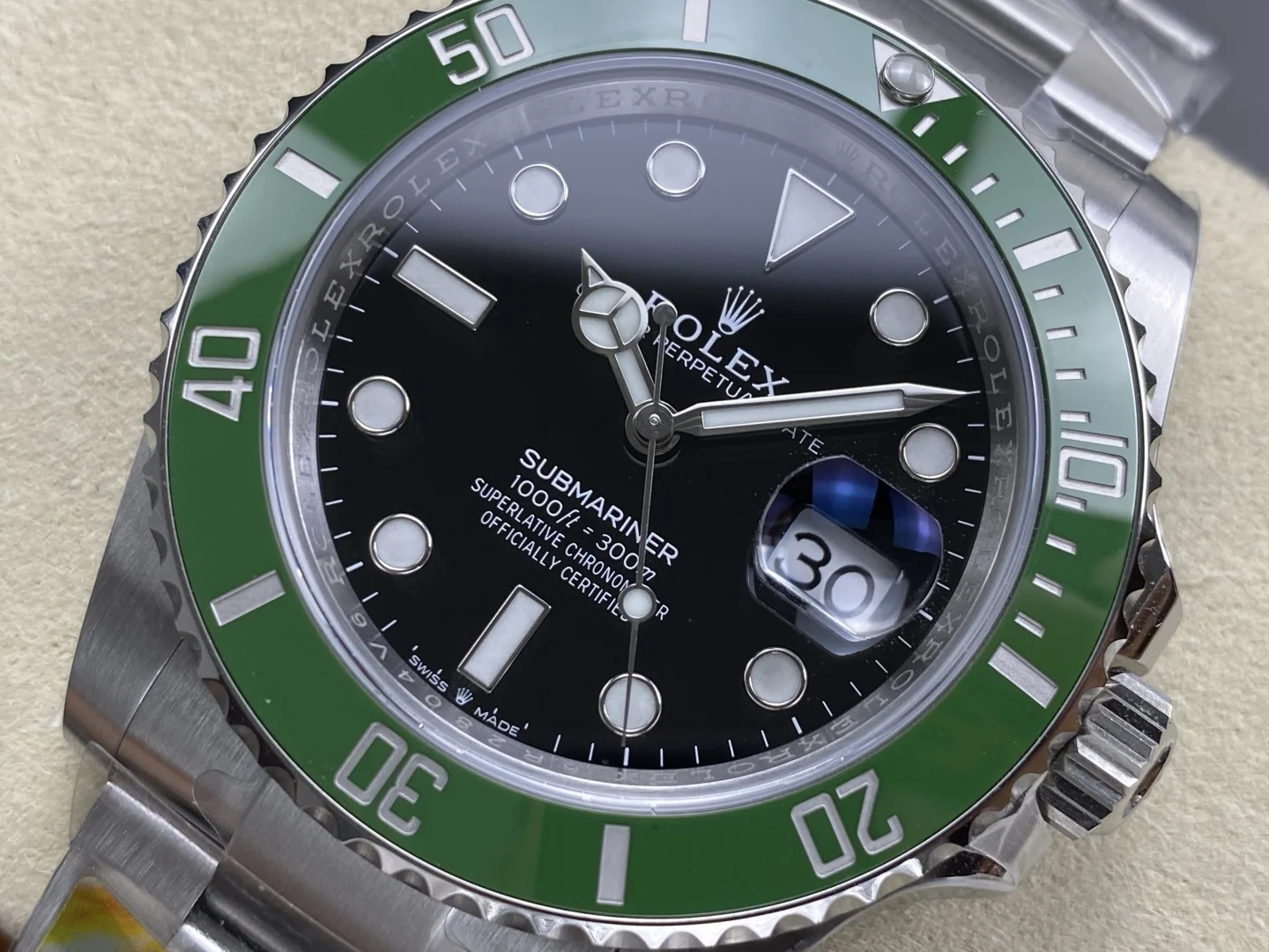 Rolex Submariner Hulk Steel — photographed off the sweep