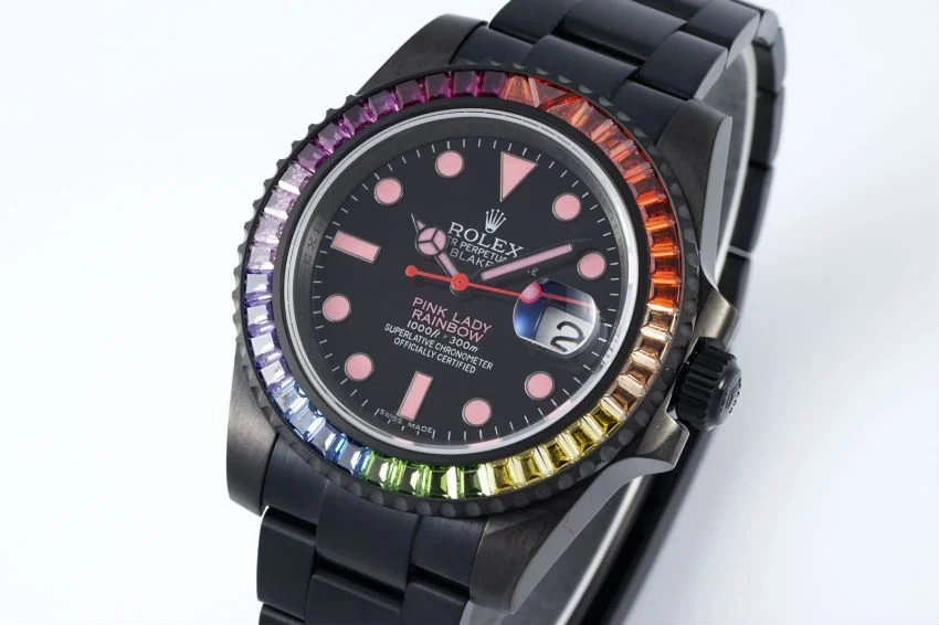 Rolex Submariner Rainbow — photographed off the sweep