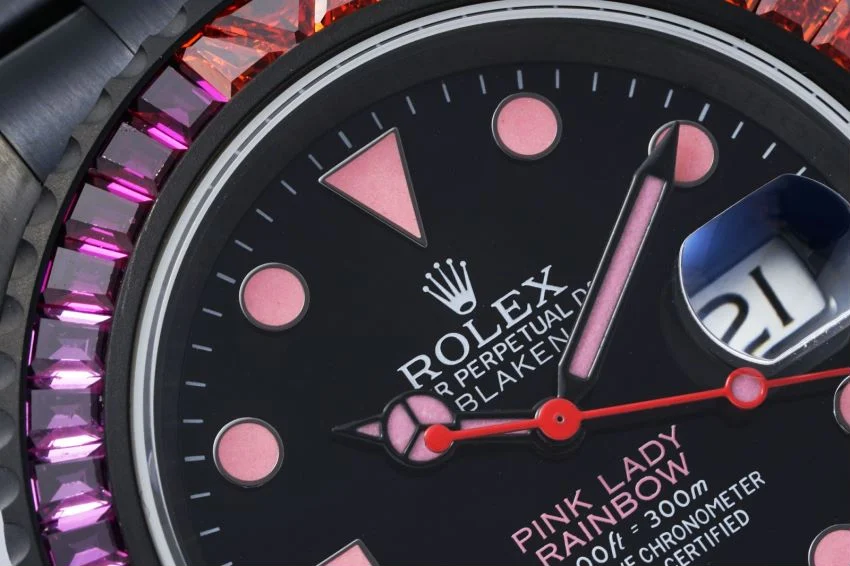 Rolex Submariner Rainbow — photographed off the sweep