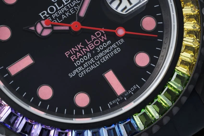 Rolex Submariner Rainbow — photographed off the sweep