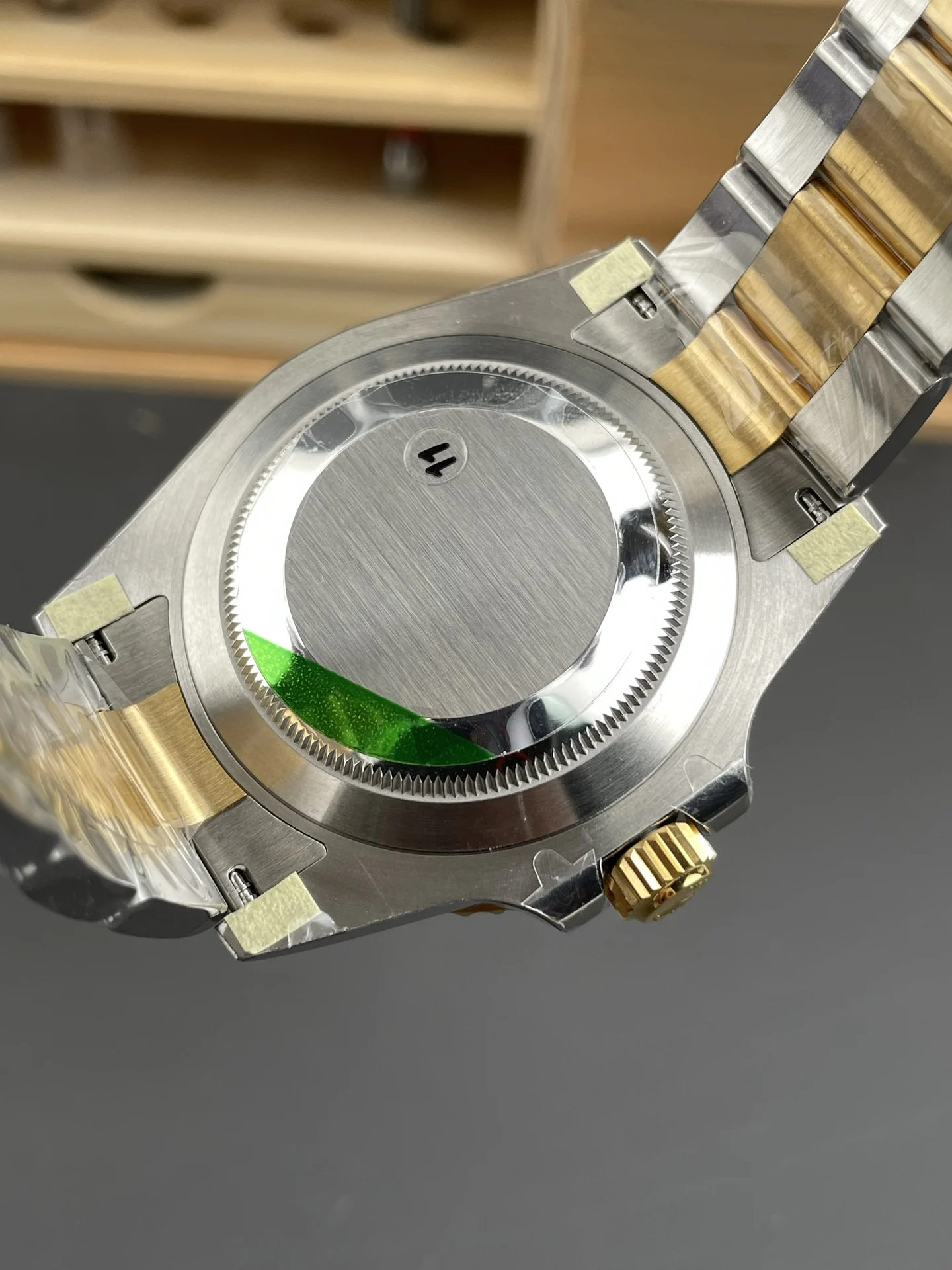 Rolex Submariner Two-Tone Black Dial 41mm — photographed off the sweep