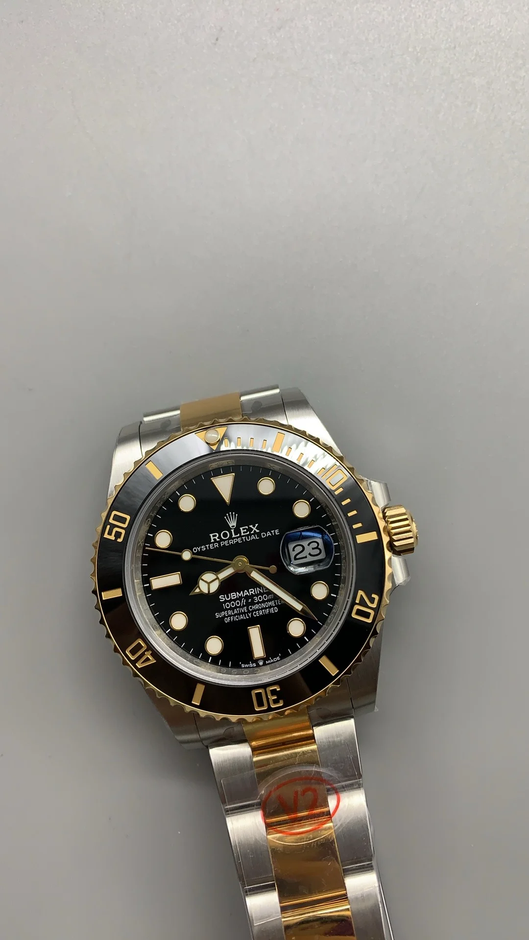 Rolex Submariner Two-Tone Black Dial 41mm — photographed off the sweep