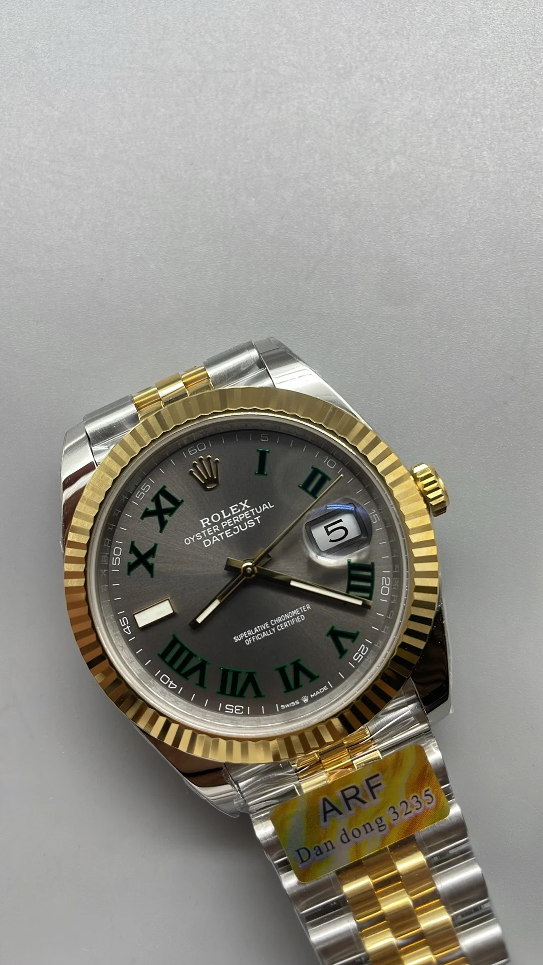 Rolex Two-Tone Green Dial 41mm — photographed off the sweep