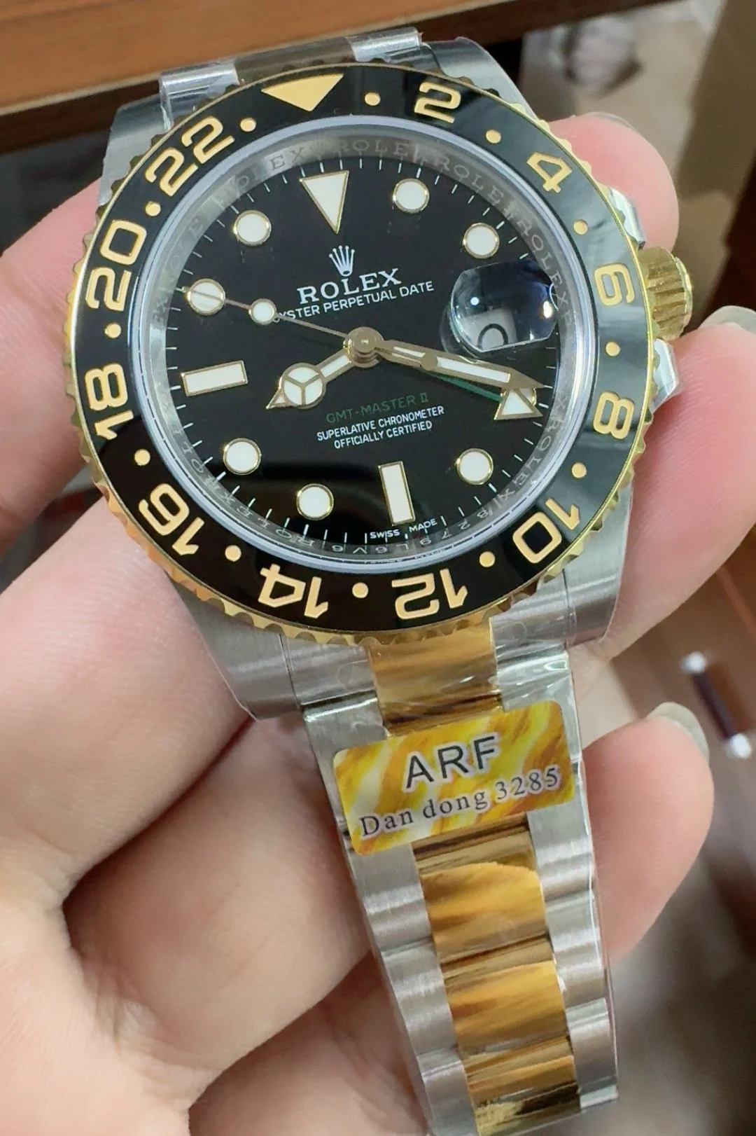 Rolex Two-Tone Green Dial — photographed off the sweep