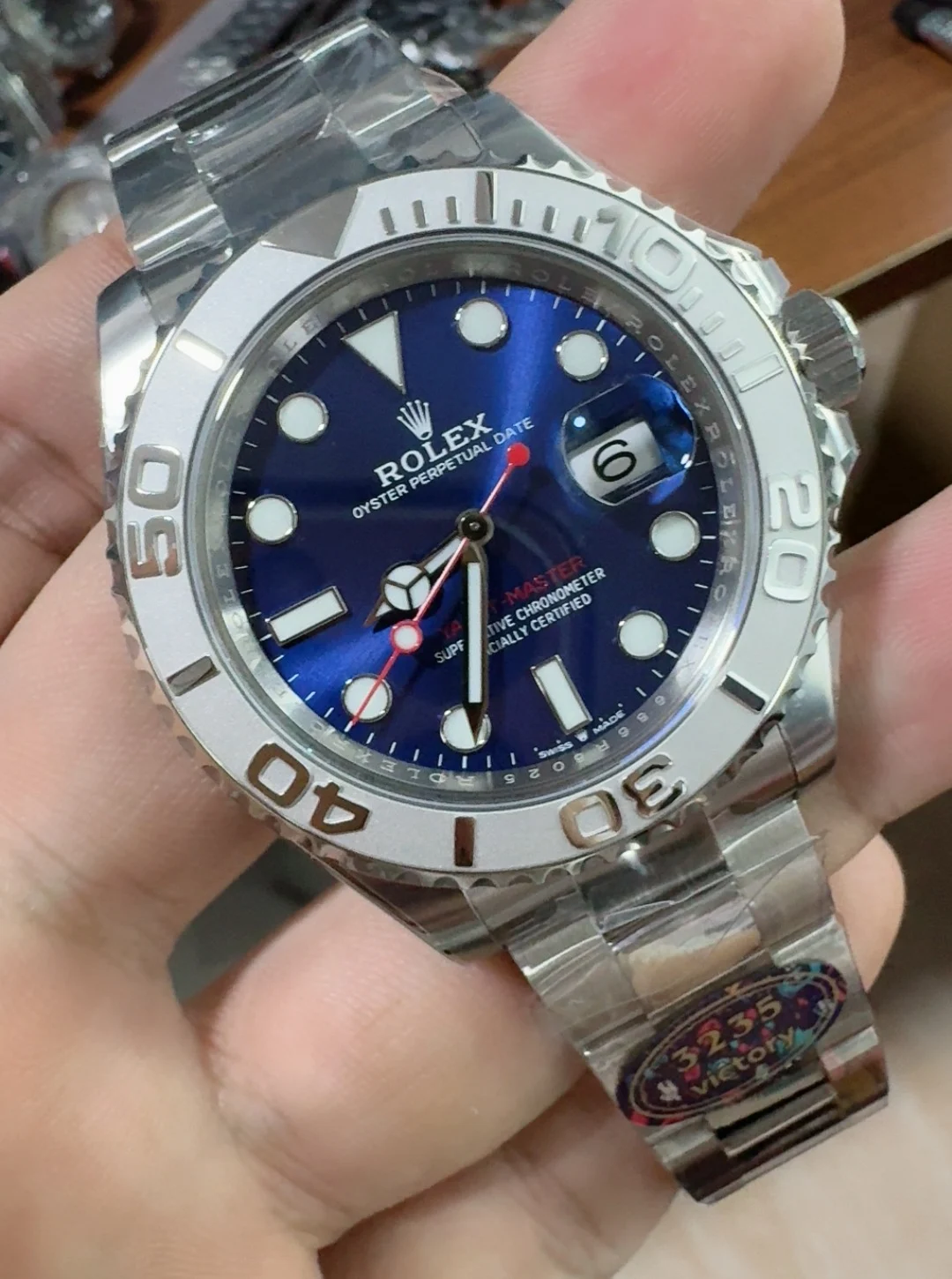Rolex Yacht-Master Blue Dial 40mm — photographed off the sweep
