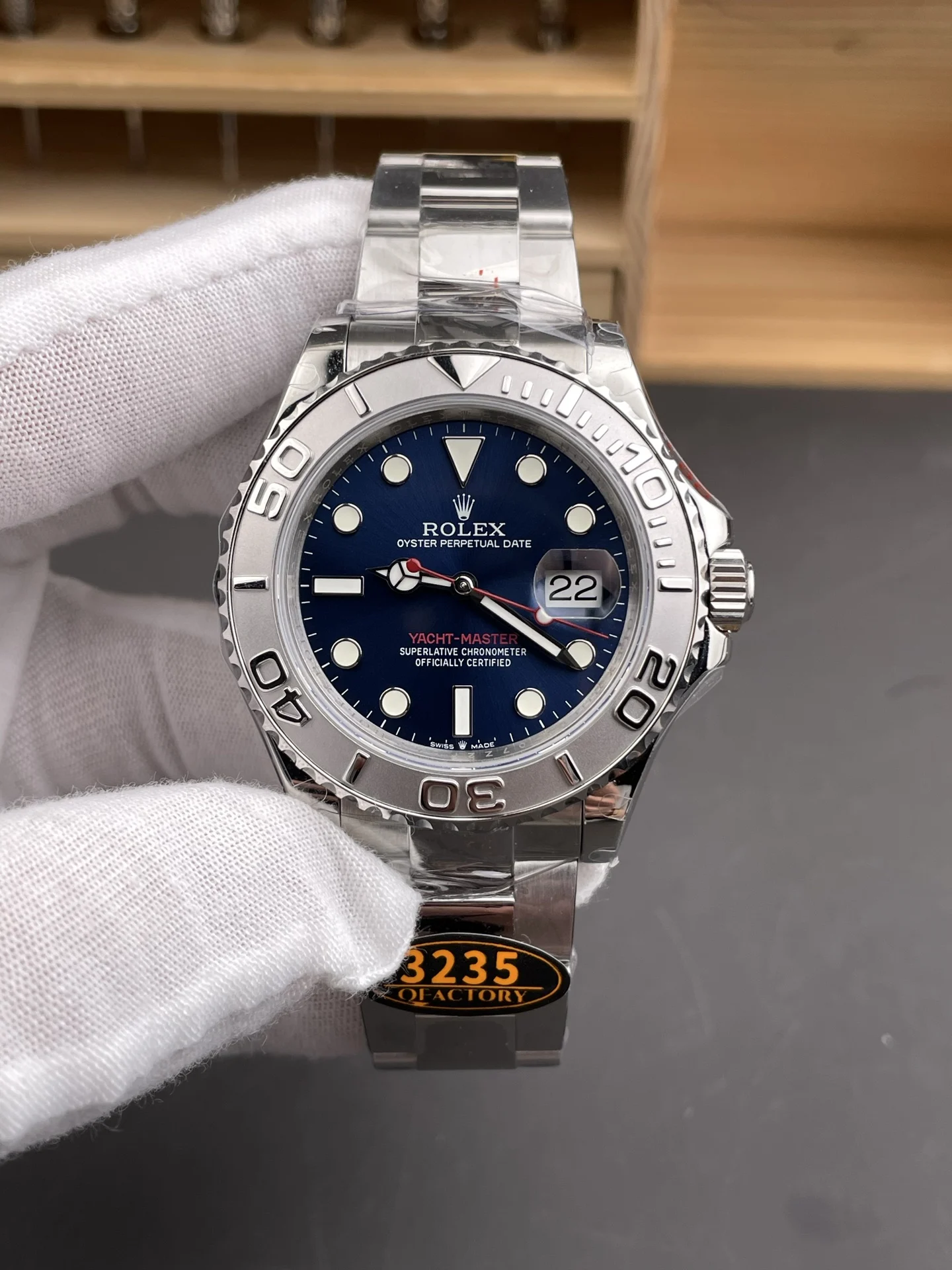 Rolex Yacht-Master Blue Dial 40mm — photographed off the sweep