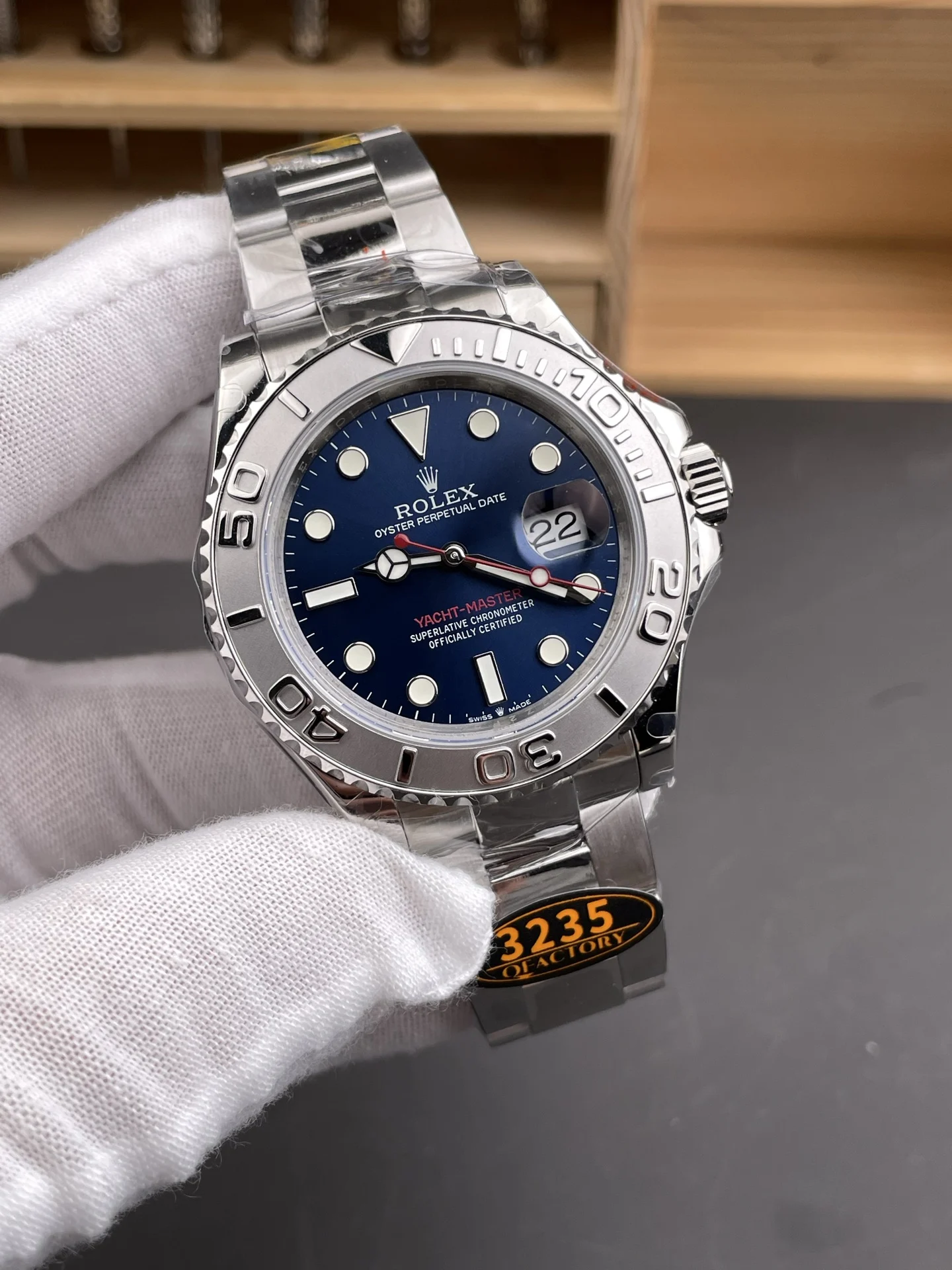 Rolex Yacht-Master Blue Dial 40mm — photographed off the sweep