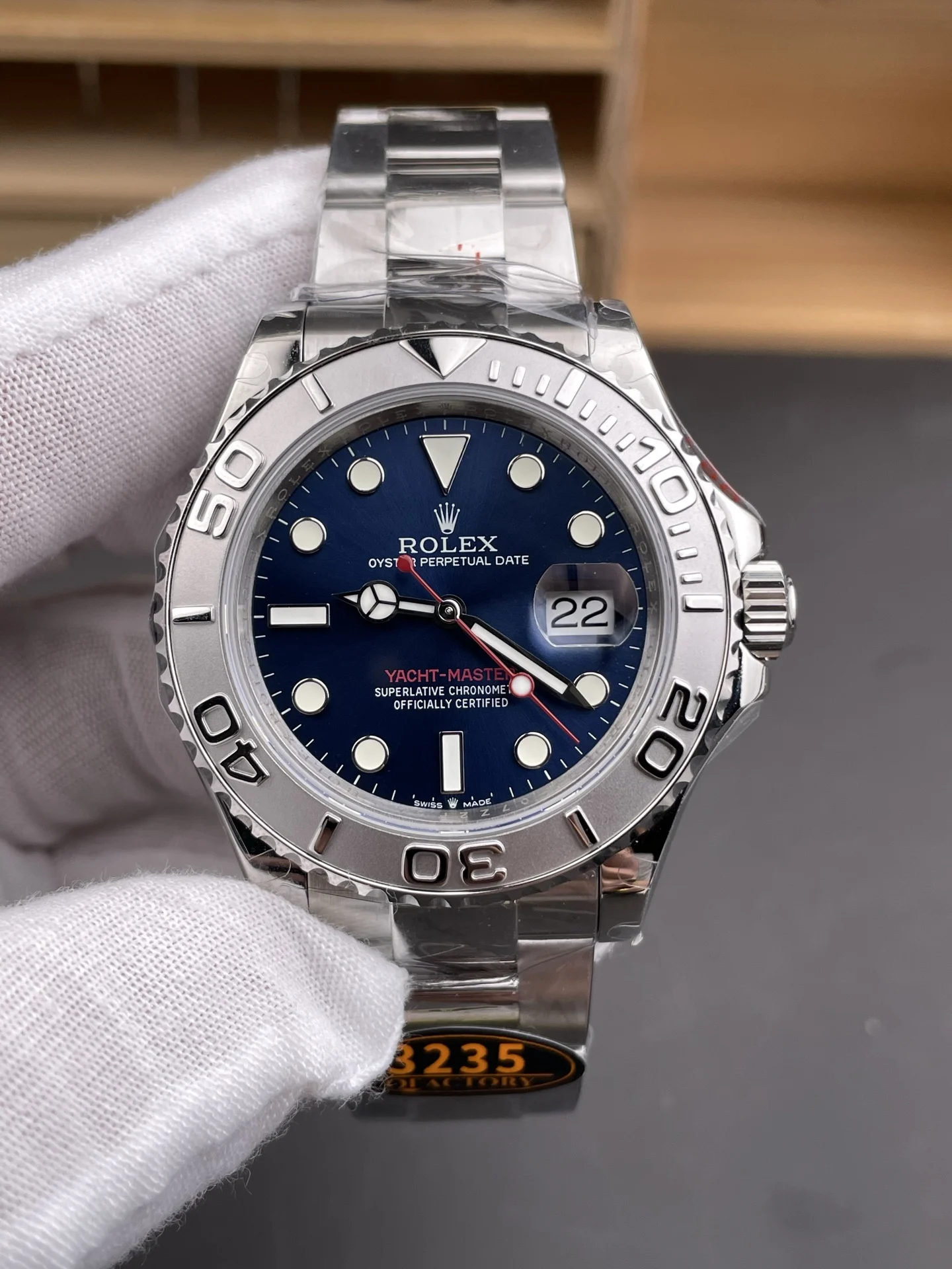 Rolex Yacht-Master Blue Dial 40mm — photographed off the sweep